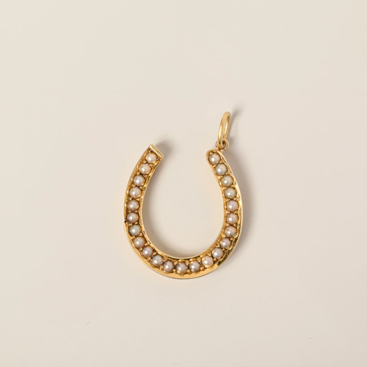 14k yellow gold seed pearl horseshoe pendant victorian era 