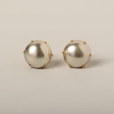 14k yellow gold silver button pearls estate stud earrings