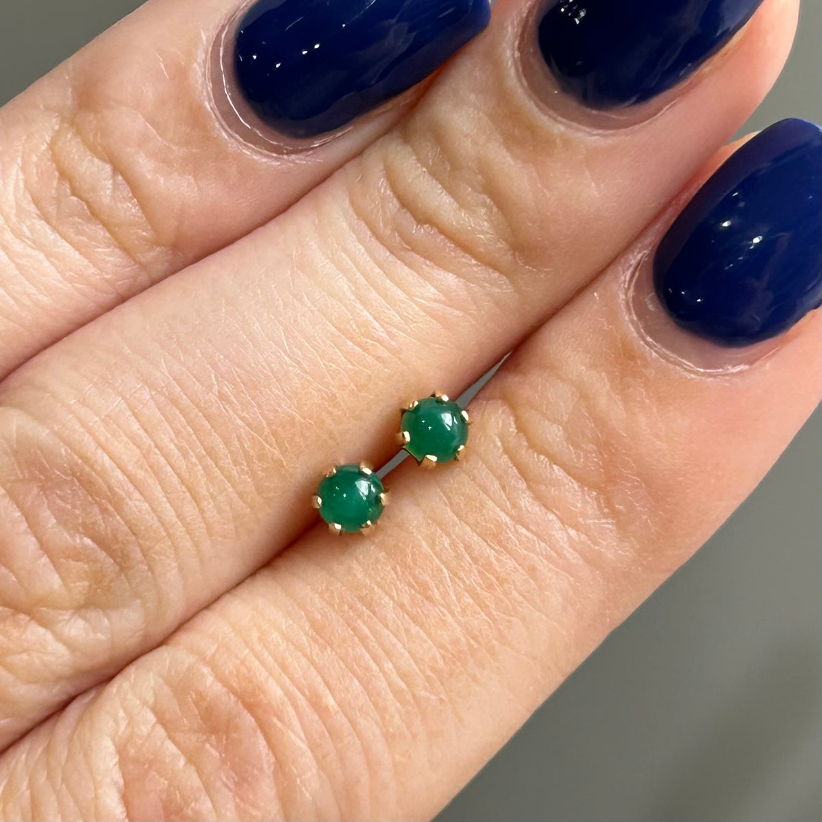 14KY Green Gem Stud Earrings
