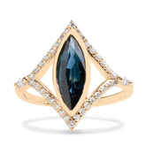 13.4ct marquise cut blue sapphire bezel set with diamond pave split shank 14k yellow gold gemstone ring