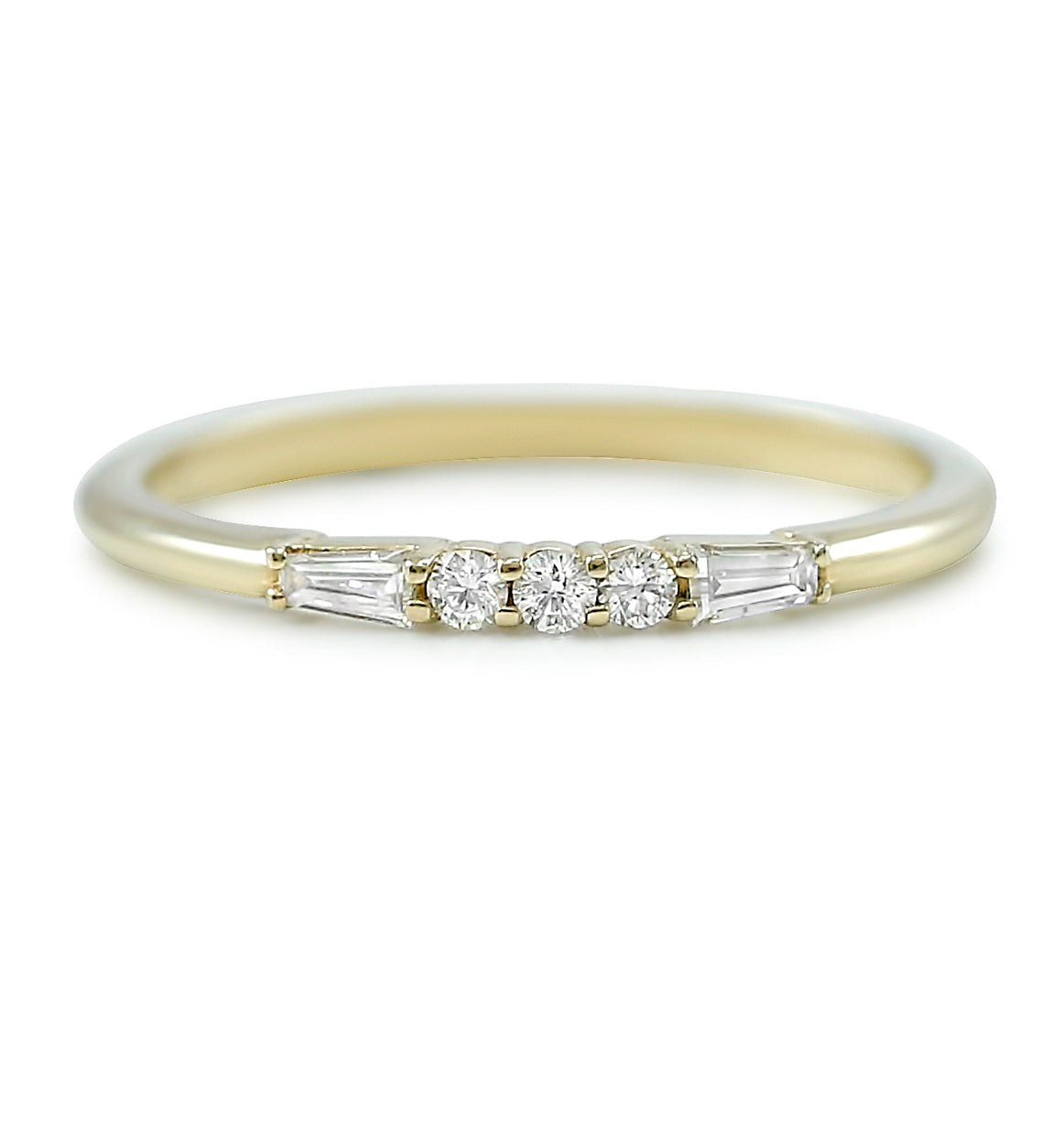 14KY Round & Baguette Diamond Ring Size 7.75