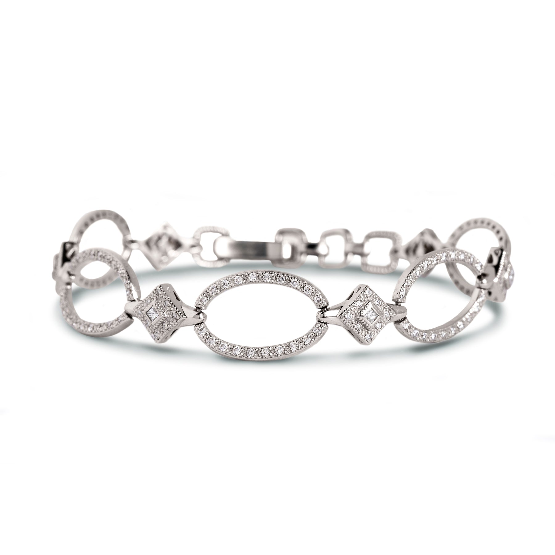 Estate 18k white gold geometric diamond bracelet