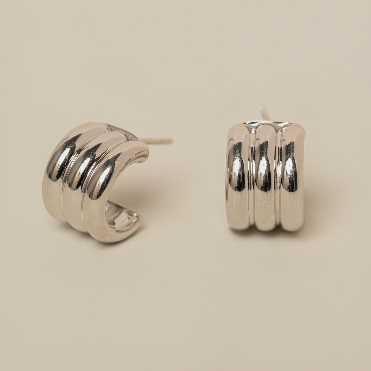 sterling silver triple ridged chunky C hoop earrings