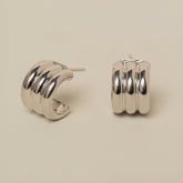 sterling silver triple ridged chunky C hoop earrings