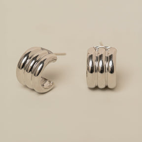 sterling silver triple ridged chunky C hoop earrings