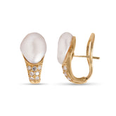 18k yellow gold pearl and diamond estate earrings