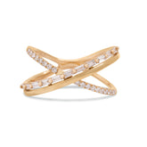 14k yellow gold baguette and round diamond x ring