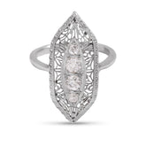 14k white gold estate ~0.60tcw old european diamonds with filigree and milgrain ring size 7