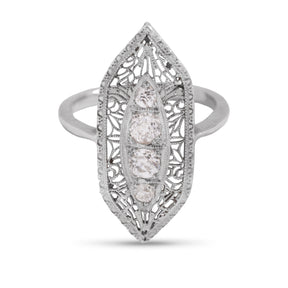 14k white gold estate ~0.60tcw old european diamonds with filigree and milgrain ring size 7