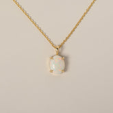 14k yellow gold oval Australian opal simple pendant necklace 18"