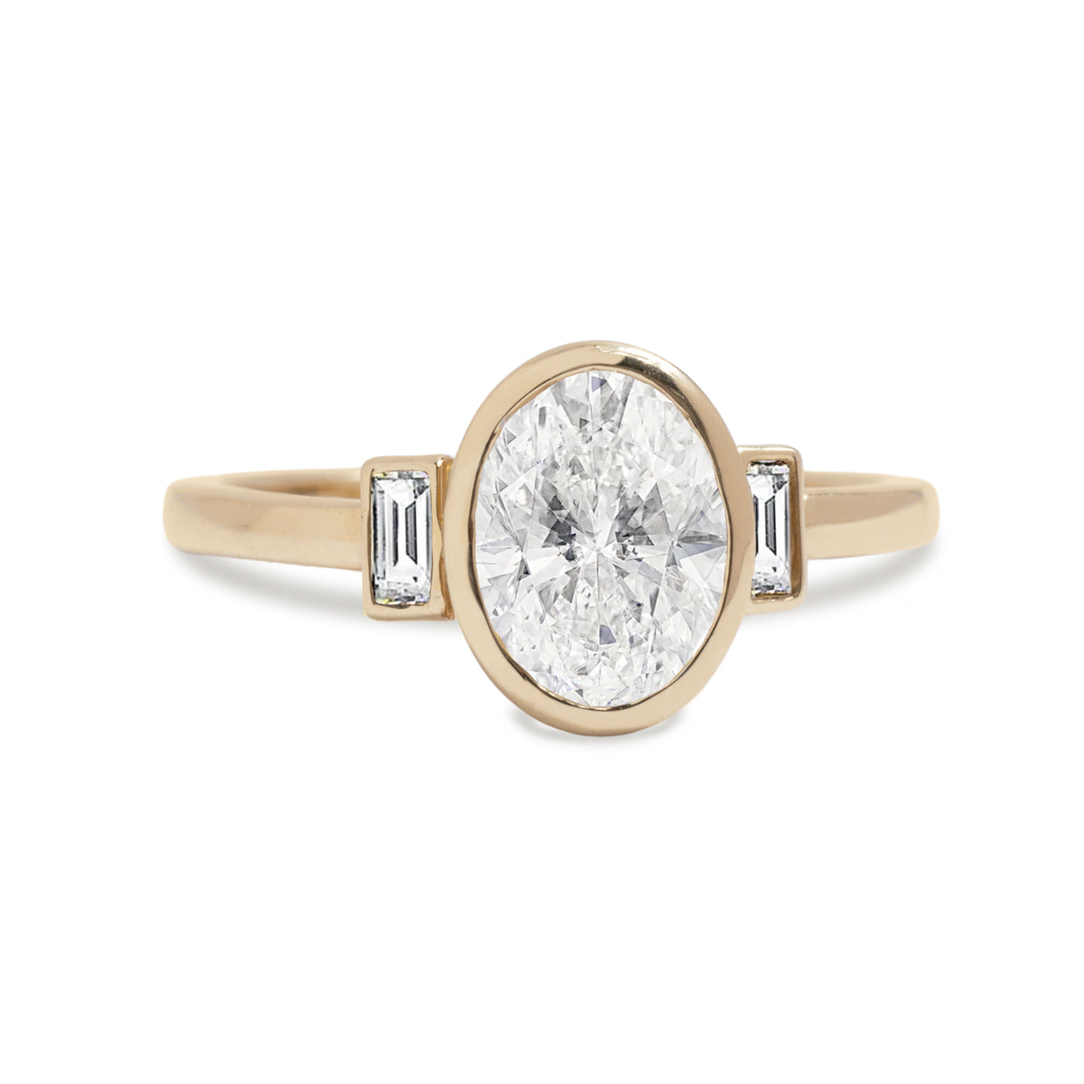 14k yellow, white, or rose gold diamond semi custom three stone bezel set ring