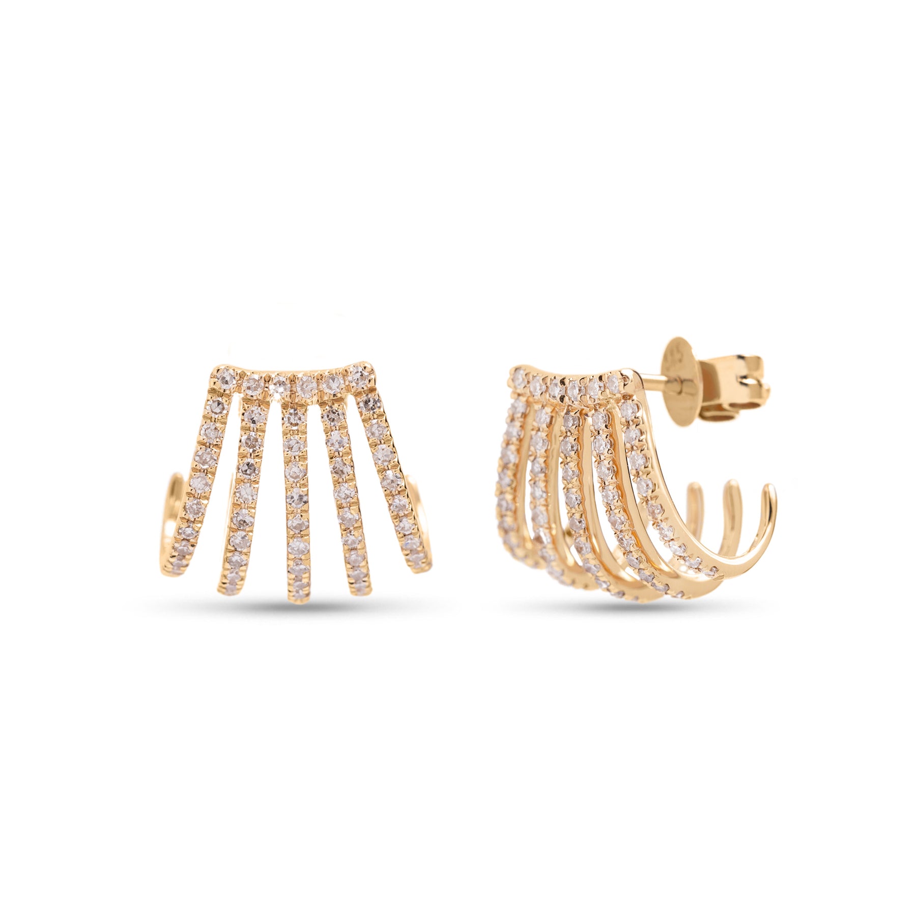 14k yellow gold diamond pave  drop cage stud post earrings 