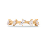 14k yellow gold mixed diamond cuts staggered ring marquise diamond baguette diamond pear shape diamond