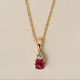 14k gold round cut gemstone lab diamond accent customizable birthstone pendant necklace