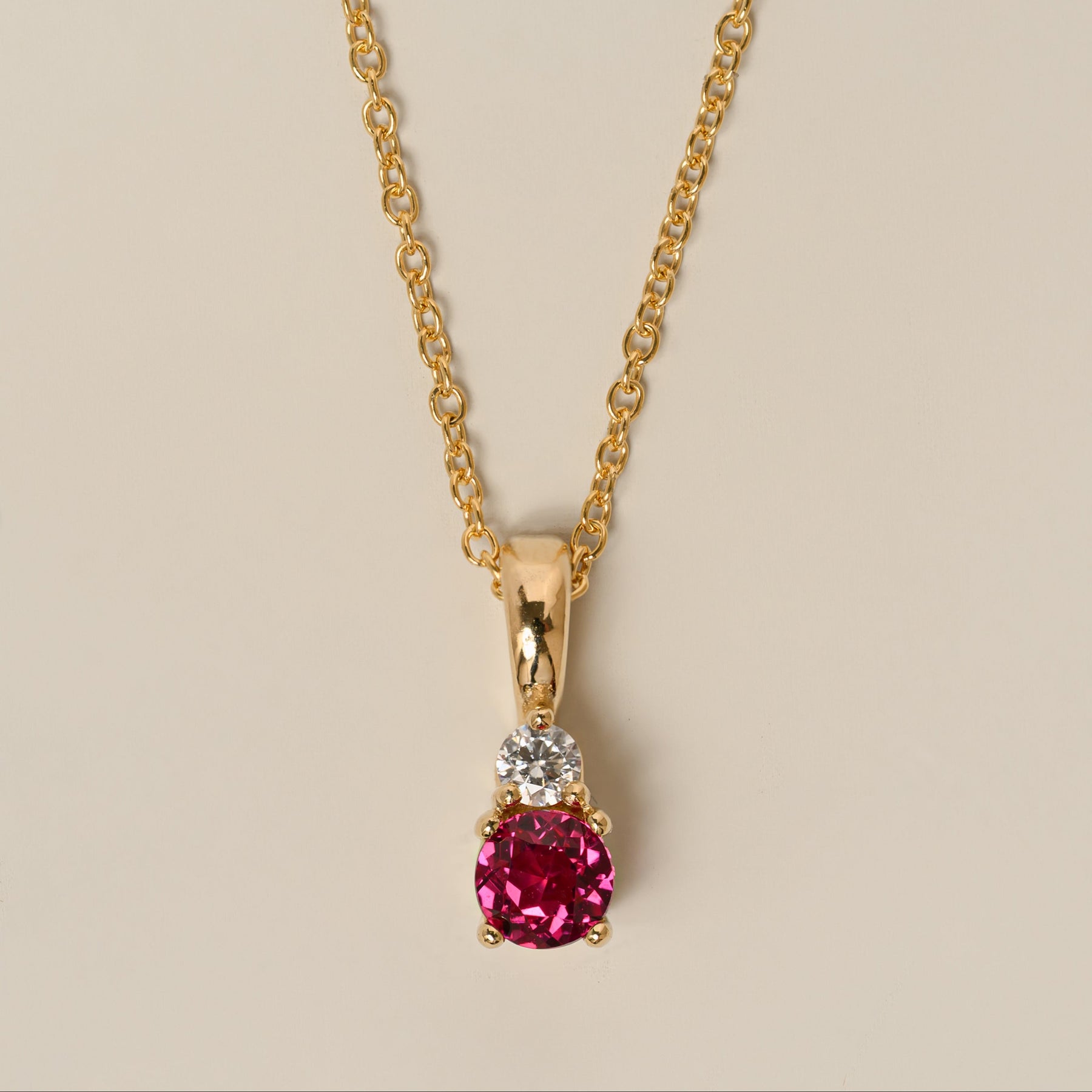 14k gold round cut gemstone lab diamond accent customizable birthstone pendant necklace