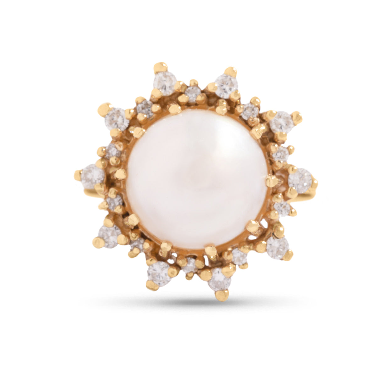 14k yellow gold pearl with diamond halo ring size 6.75