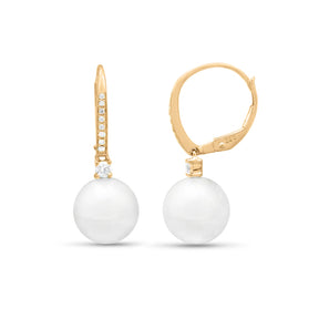14k yellow gold diamond and pearl drop earrings