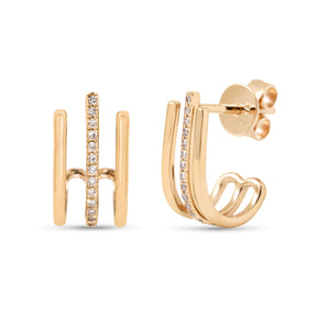 14k yellow gold diamond pave open space cage drop stud earrings