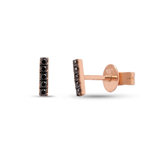 14k rose gold black diamond bar stud earrings