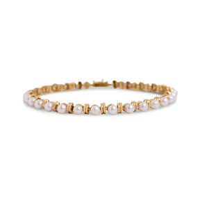 14k yellow gold estate pearl tennis bracelet