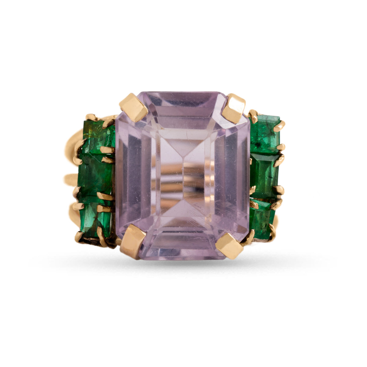 14k yellow gold estate amethyst and emerald statement ring size 6.5