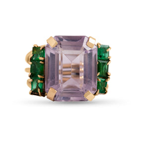14k yellow gold estate amethyst and emerald statement ring size 6.5