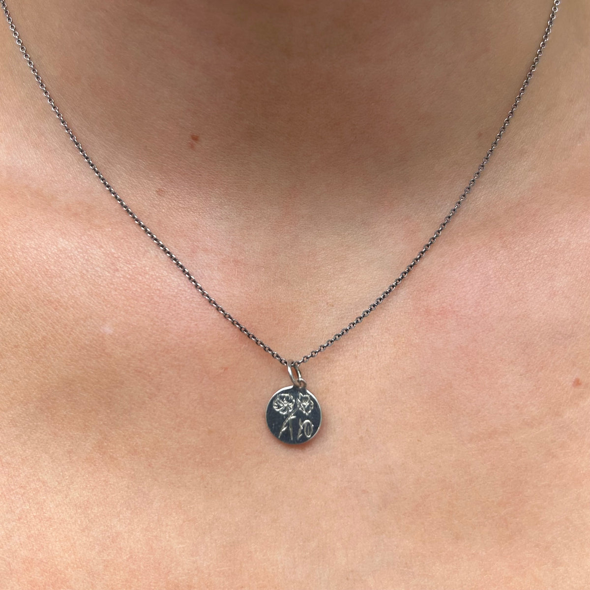 Sterling Silver Engraved Flower Disc Necklace