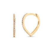 14k yellow gold tear drop diamond pave huggie hoop earrings