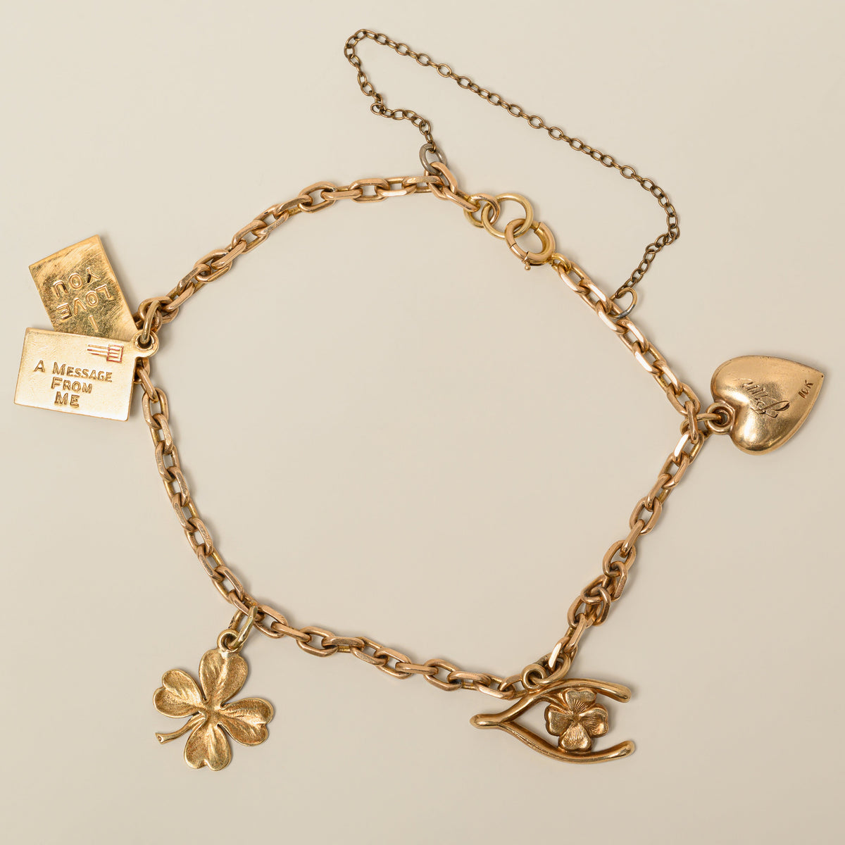 14k 10k yellow gold mid century estate charm bracelet