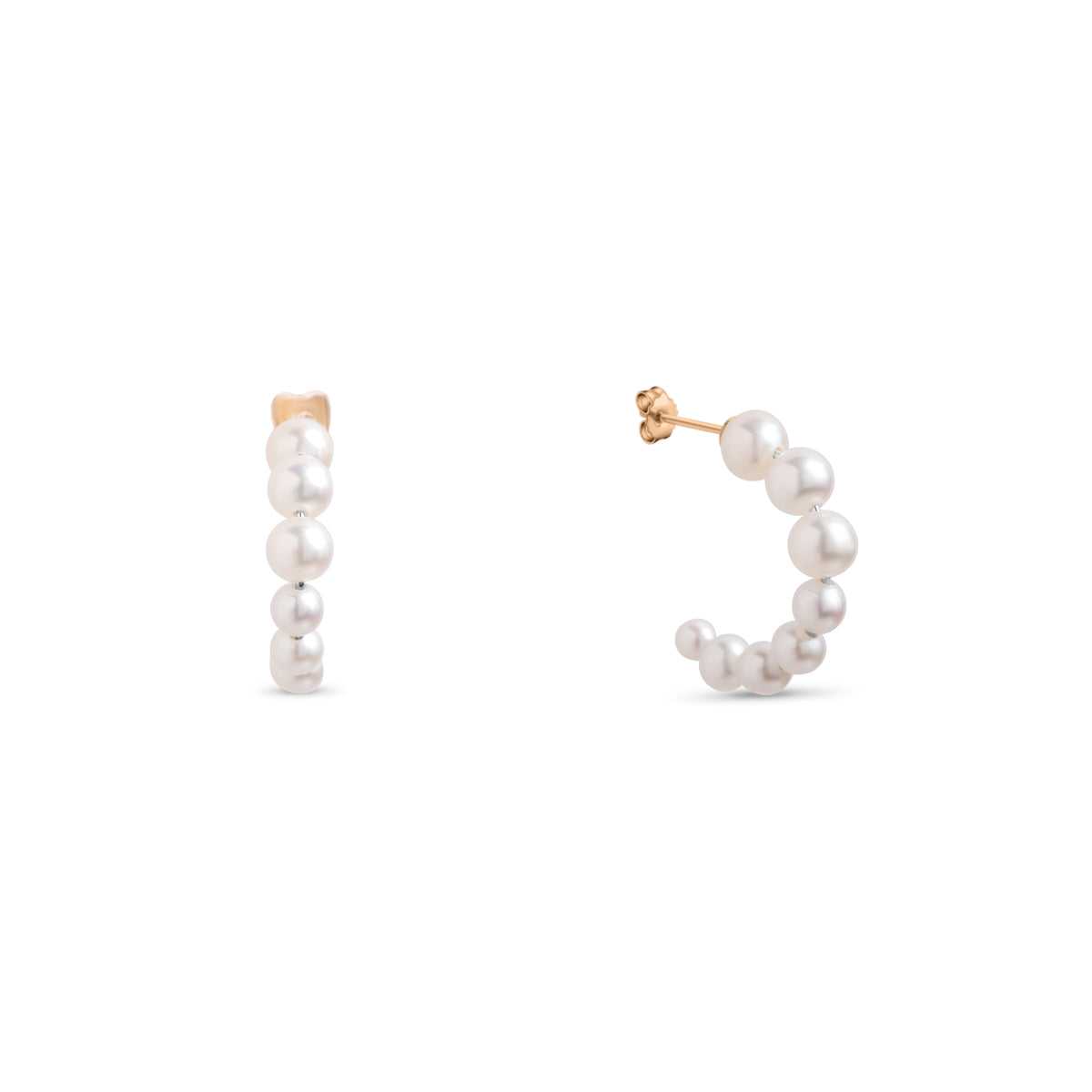 14k yellow gold graduated pearl open hoop earrings