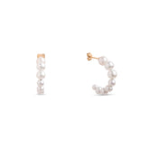 14k yellow gold graduated pearl open hoop earrings