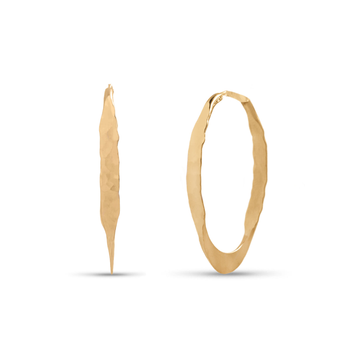 14k yellow gold estate textured oval shape hoop earrings