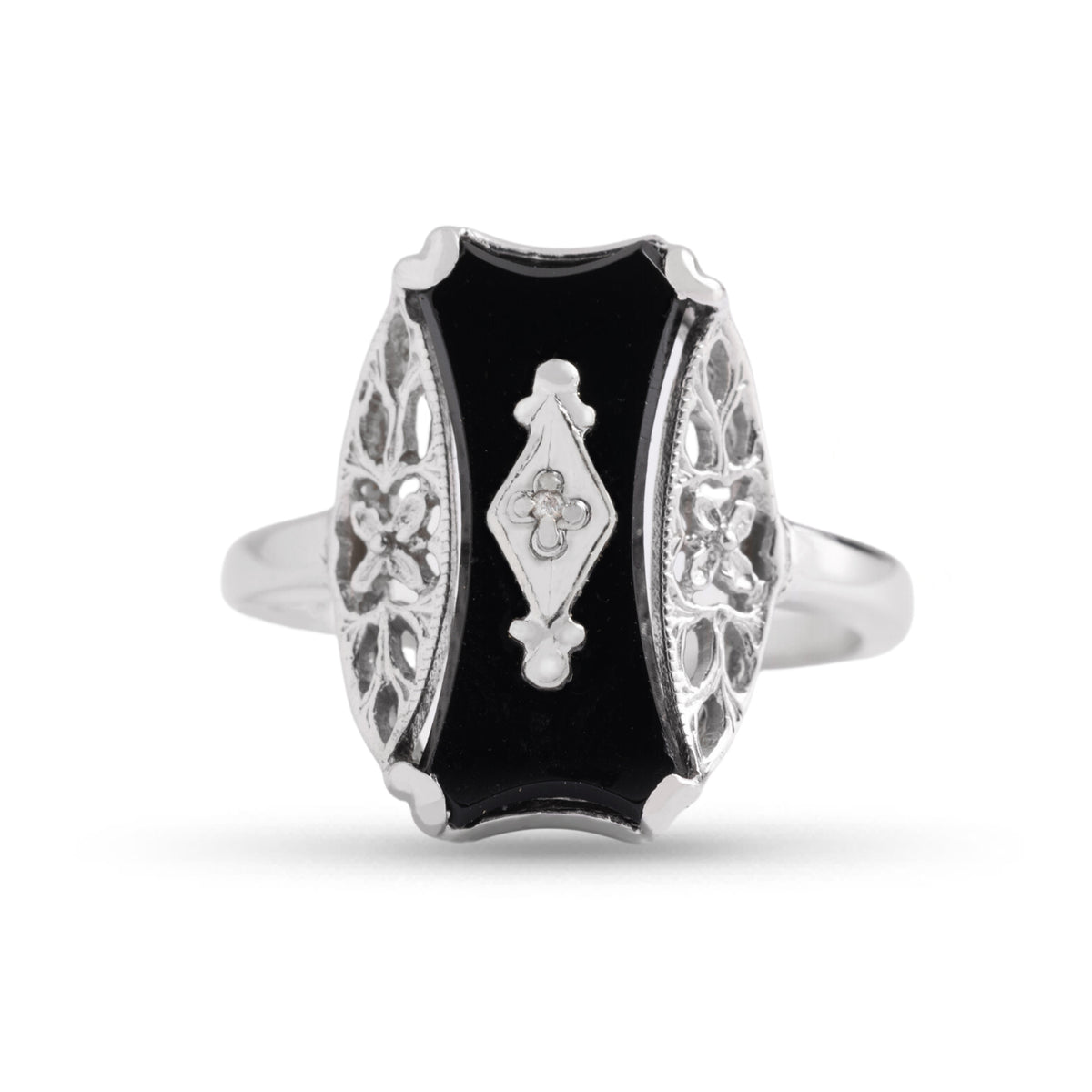 Vintage (1960s) Black Onyx & Diamond Ring, it's a looong piece of onyx!