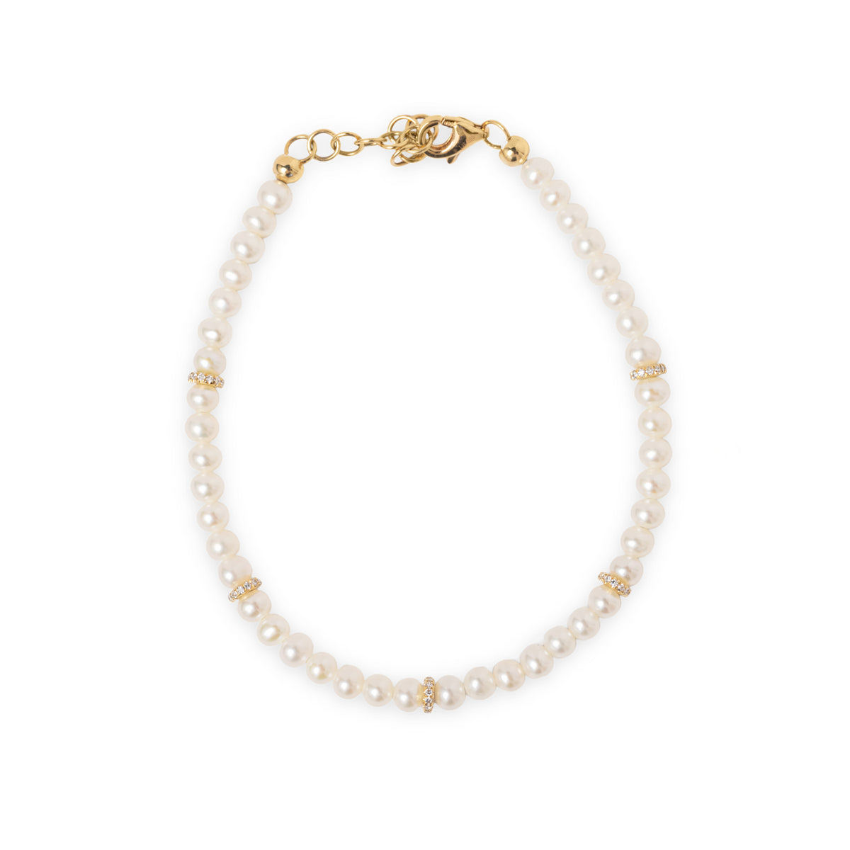 14k yellow gold pearl and diamond bracelet