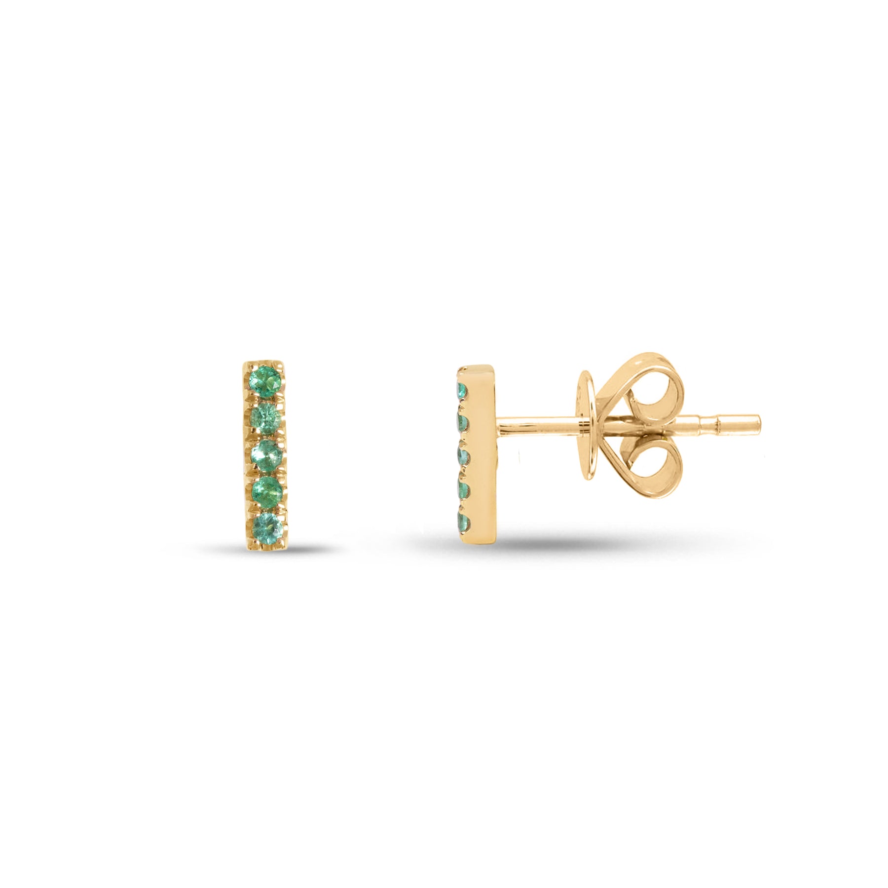 14k yellow gold emerald bar stud earrings