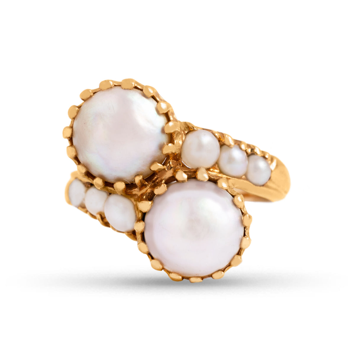 14k yellow gold estate pearl bypass ring size 6