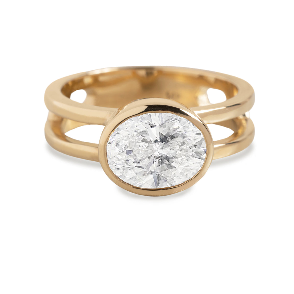 14k yellow, white, or rose gold semi custom diamond engagement ring bezel set diamond with double band 