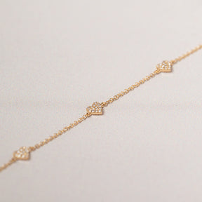 14k yellow gold diamond pave heart station bracelet