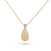 14k yellow gold estate pear shape opal and round diamond pendant necklace 18 inches