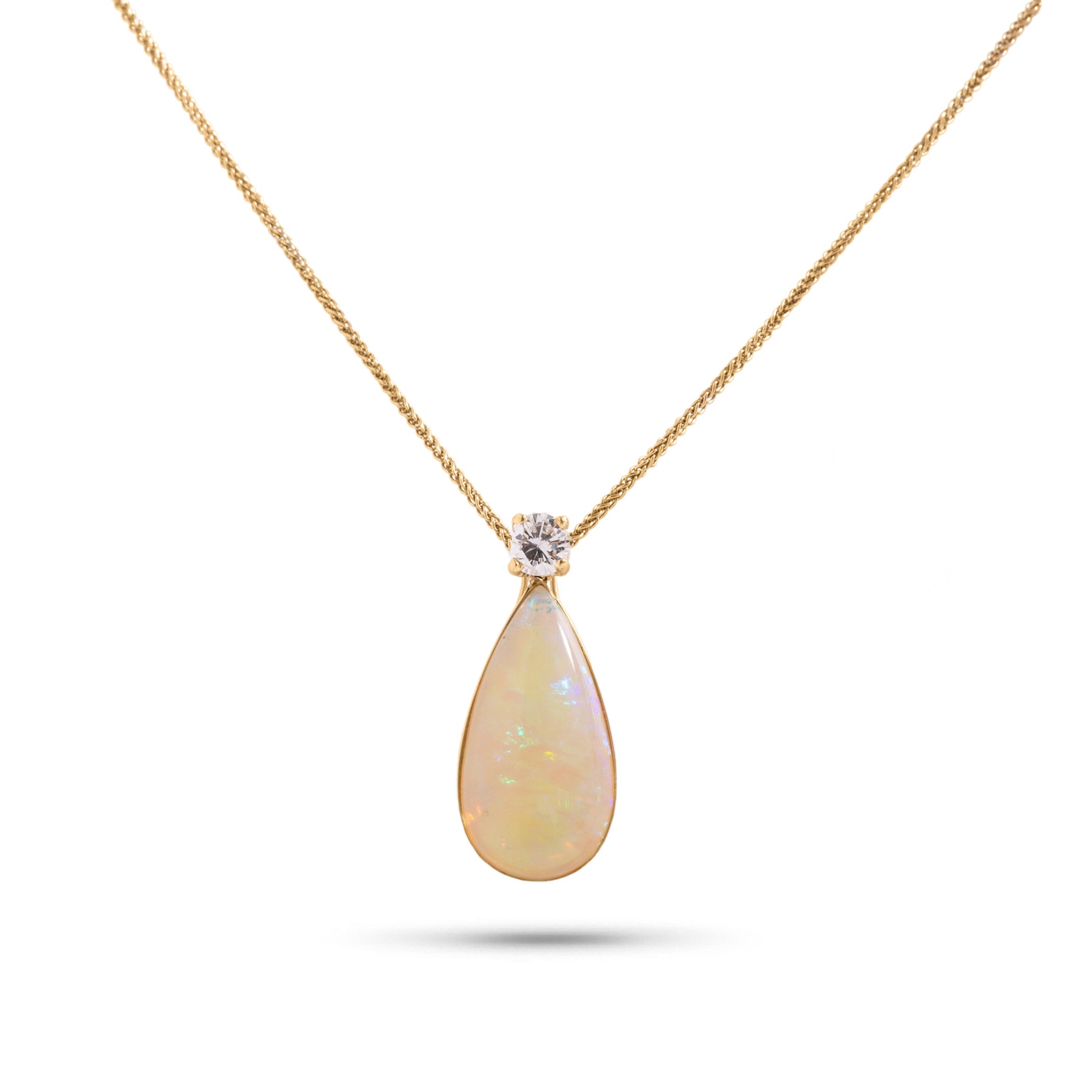 14k yellow gold estate pear shape opal and round diamond pendant necklace 18 inches