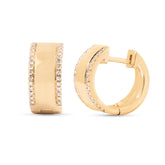 14k yellow gold thick diamond pave edges huggie hoop earrings