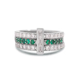 18k white gold triple layer diamond and emerald pave ring size 4.5