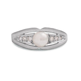 14k white gold estate pearl and diamond ring size 7.25