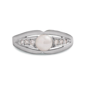 14k white gold estate pearl and diamond ring size 7.25