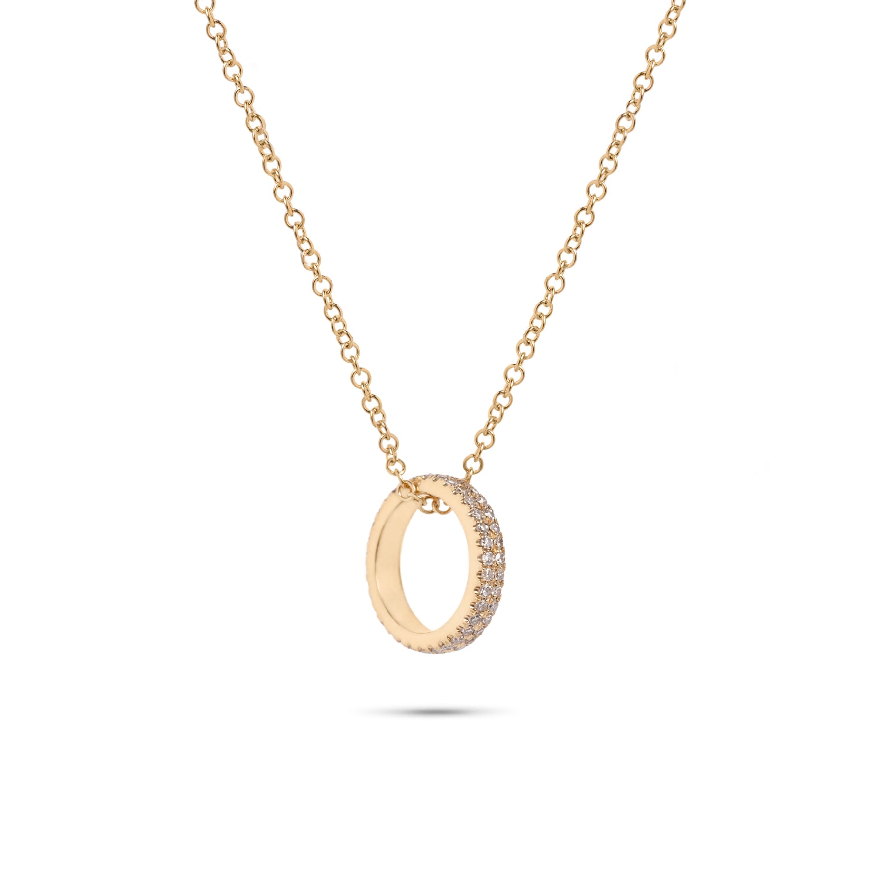 14k yellow gold diamond pave ring pendant necklace