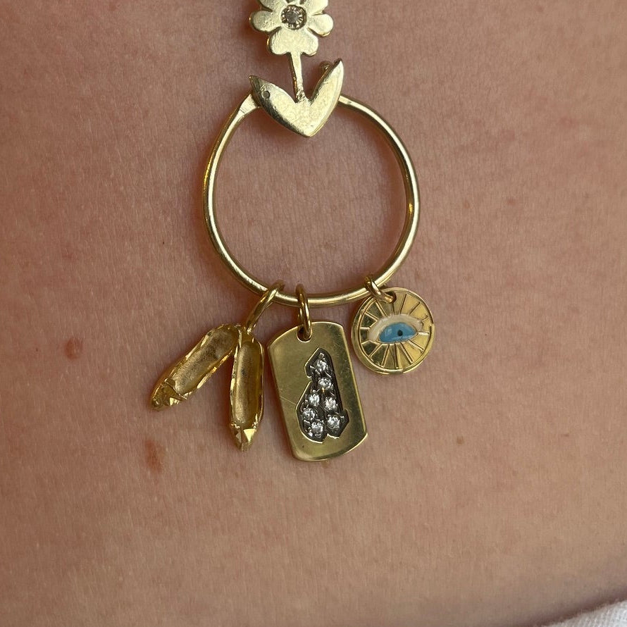 14K Yellow Gold Diamond "d" Dog Tag Charm