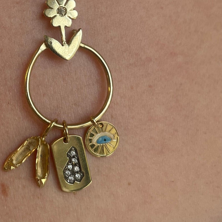 14K Yellow Gold Blue Enamel Eye Charm