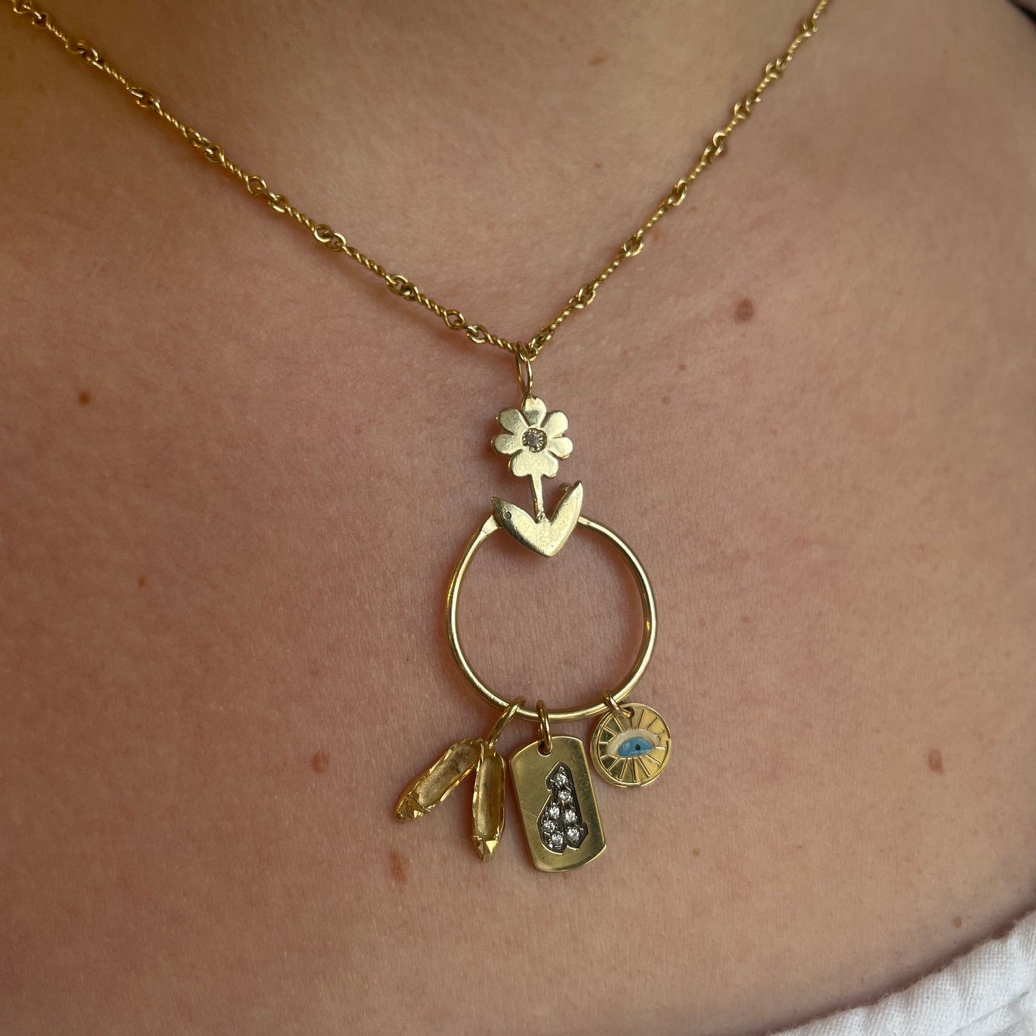 14K Yellow Gold Diamond Flower Charm Holder