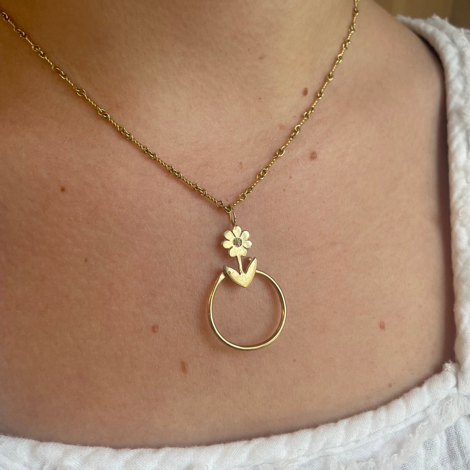 14K Yellow Gold Diamond Flower Charm Holder