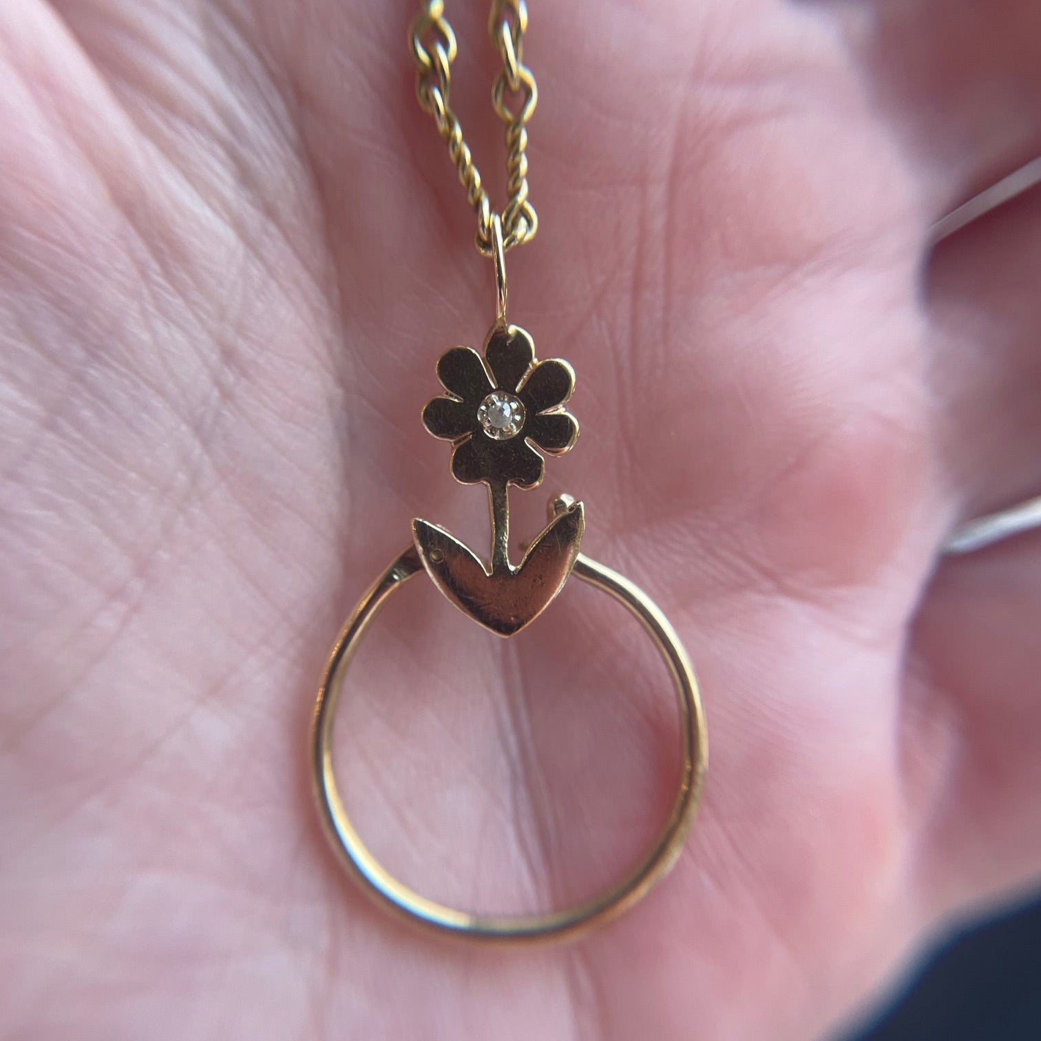 14K Yellow Gold Diamond Flower Charm Holder